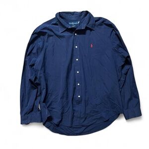 Ralph Lauren Men's Dark Navy Button-Down Shirt with Red Pony